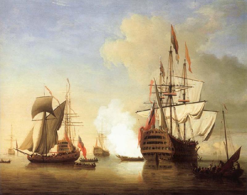 Monamy, Peter Stern view of the Royal William firing a salute Sweden oil painting art
